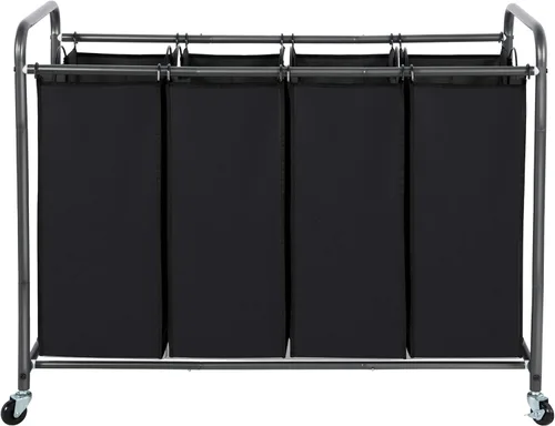 Miniatura 12 de STO STO Clasificador de ropa sucia de 3 secciones, cesta de ropa con 3 bolsas, cesta de lavandería con ruedas resistentes y bolsa extraíble para Gris