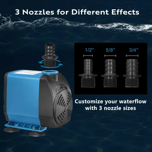 Miniatura 5 de TONGCHANT Bomba sumergible, 800 GPH y elevación de 10 pies Bomba de fuente de flujo ajustable de 60 W para tanque de peces de estanque pequeño