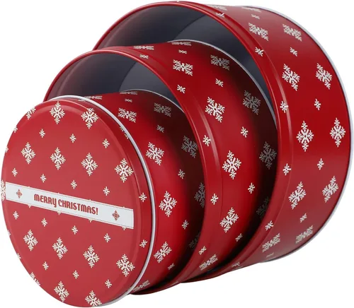 Miniatura 5 de Latas de galletas de caramelo de Navidad, caja de lata pequeña de almacenamiento de alimentos para regalo, metal extra grueso, juego de 3