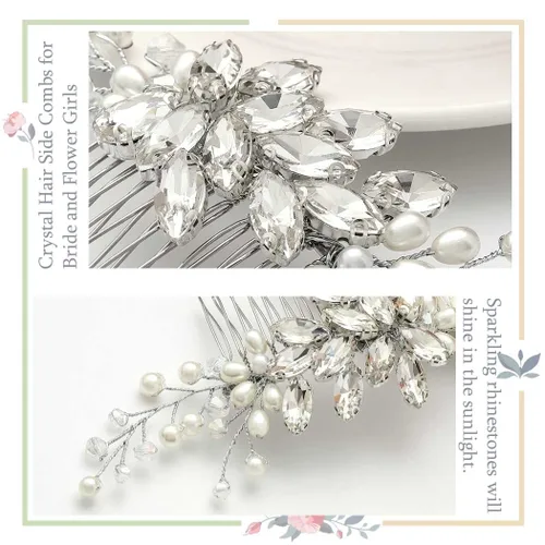 Miniatura 7 de GORAIS Peine para el cabello de boda Rhinestone Accesorios para el cabello nupcial Piezas de pelo de perlas