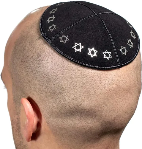 Miniatura 2 de Gorra Judaica de piel negra y plateada Kippah Yarmulke judía Yamaka Kippa Israel.