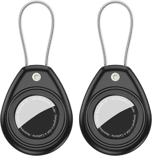 HATALKIN Soporte para AirTag para Apple AirTag (1ª y 2ª generación), paquete de 2 llaveros AirTag impermeables a prueba de golpes con llavero seguro