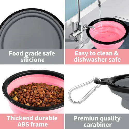Miniatura 4 de COOYOO Cuenco plegable para perros, paquete de 2 cuencos plegables para agua para perros y gatos, plato portátil para alimentación de mascotas