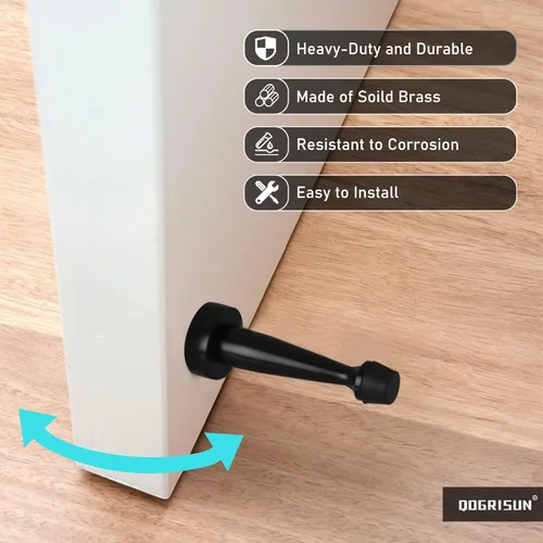 Miniatura 5 de QOGRISUN 's Topes de puerta negros de latón macizo resistentes, 3-1/4 pulgadas de longitud total de tope decorativo de puerta protector de pared