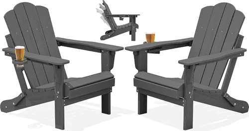 Miniatura 20 de Silla plegable ajustable KINGYES Adirondack, sillas reclinables Adirondack de 3 posiciones con portavasos, Adirondack de HDPE resistente a