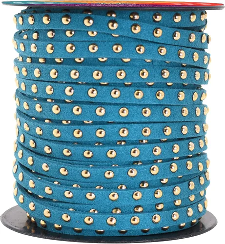 Miniatura 16 de Mandala Crafts Cordones de gamuza sintética para fabricación de joyas, 20 yardas, tiras de cordones de cuero con tachuelas doradas, cuerdas planas