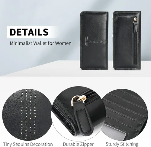 Miniatura 5 de APHISON Billetera para mujer ultra delgada de cuero delgado cartera RFID bloqueo tarjeta de crédito titular doble embrague largo señoras Billfold