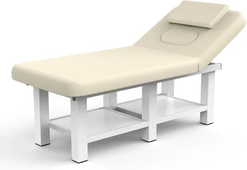 Miniatura 14 de Mesa de masaje estacionaria ancha negra con respaldo para mesa de tratamiento, mesa de terapia física, cama facial de spa, marco de metal, piel Negro