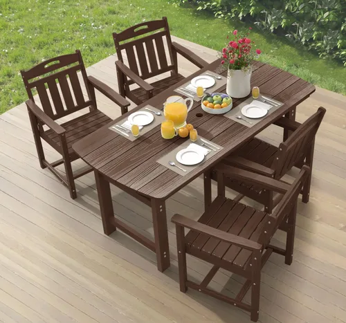 Miniatura 26 de Ciokea Silla de comedor para patio al aire libre, sillas de porche de gran tamaño de HDPE con asiento ancho, muebles de exterior duraderos para todo