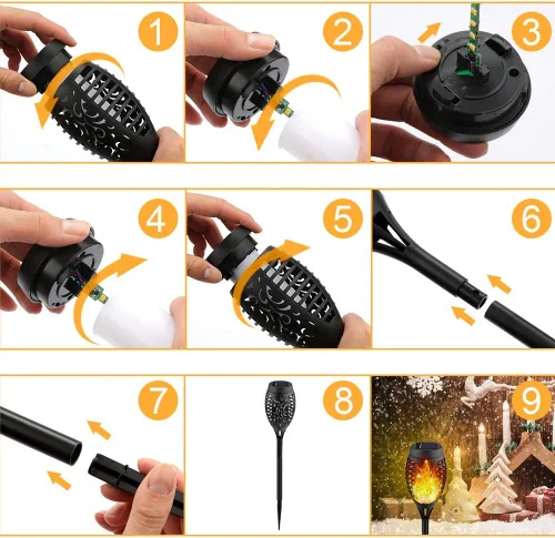 Miniatura 6 de Kurifier Luces solares para exteriores, paquete de 8 antorchas solares con llama parpadeante, luz solar impermeable para jardín, luces solares al