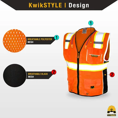 Miniatura 2 de KwikSafety - Charlotte, NC - Chaleco de seguridad clásico y supremo [bolsillo gigante] Clase 2 Trabajo PPE ANSI probado OSHA Cumple con OSHA Naranja