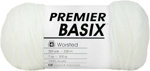 Miniatura 2 de Premier Yarns Basix White 1115-01 (3 madejas, el mismo lote de tinte) hilo acrílico mediano #4 para ganchillo y tejer con bolsa de proyectos
