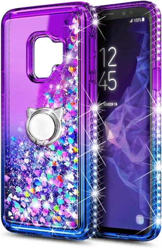 Miniatura 156 de NGB - Funda de teléfono diseñada para Samsung Galaxy S9+ Plus, morado/azul, con purpurina líquida para mujeres y niñas, con protector de pantalla