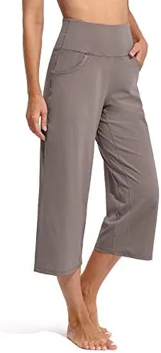 Promover Pantalones capri para mujer de pierna ancha para yoga, recortados, con bolsillos, holgados, casuales, pantalones de verano