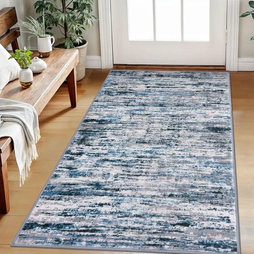 Miniatura 103 de Lansny Alfombra moderna abstracta de 2 x 5 pies, color negro, gris, blanco, lavable, alfombra de entrada para cocina, alfombra antideslizante suave