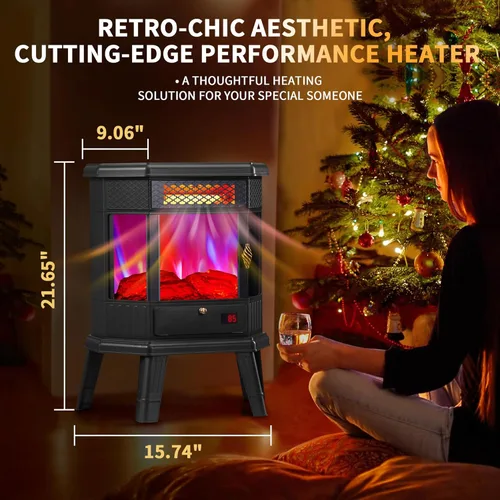 Miniatura 8 de RealSmart Calentador eléctrico de chimenea de 22 pulgadas, estufa de chimenea independiente de cuarzo infrarrojo para uso en interiores con control