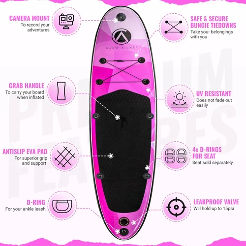 Miniatura 6 de Crew Axel - Tabla de remo inflable de 10 pies 33 pies 6 pulgadas, extra ancha y ligera (18 libras), juego de SUP premium incluye 2 bolsas, remo