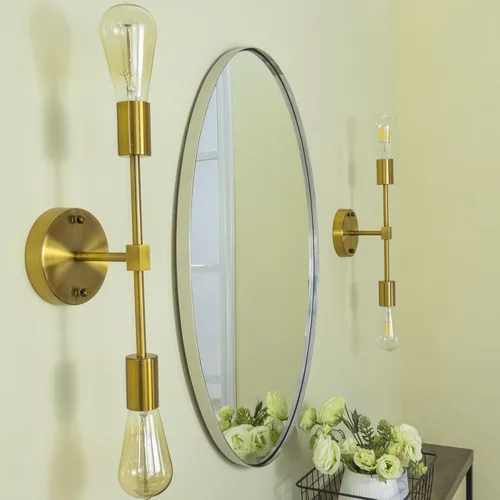 Miniatura 2 de Espejo de baño ovalado con marco de metal cromado para pared en acero inoxidable, moderno espejo de tocador de baño, para montar en la pared, 24 x
