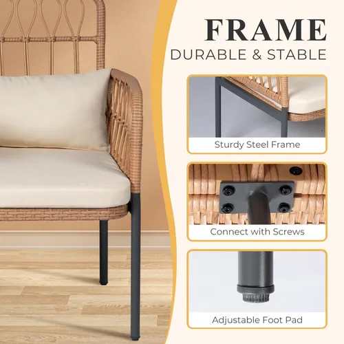 Miniatura 2 de PROHIKER Muebles de Patio Exterior Sofá de Amor de Ratán de 2 Asientos con Mesa Integrada, Almohadas Lumbares y Cojines, Sofá de Amor de Mimbre