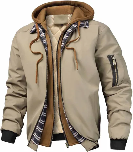 Chaqueta bomber para hombre, casual, otoño, invierno, primavera, cremallera, ligera, acolchada, cortavientos, abrigos, abrigos, con capucha