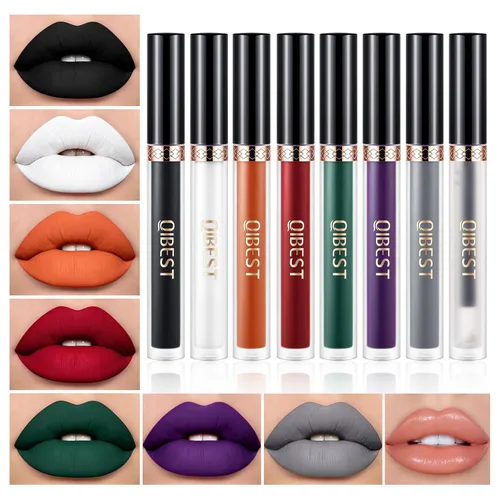 Miniatura 9 de QiBest 7 piezas de lápiz labial líquido mate y 1 pieza de set de maquillaje para labios voluminizadores, set de maquillaje de labios pigmentado
