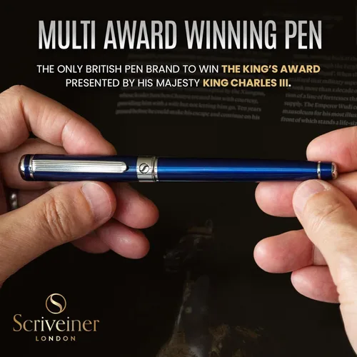 Miniatura 7 de Scriveiner – Bolígrafo roller azul medianoche, con lacado azul y acabado cromado, repuesto de tinta Schmidt, para hombres y mujeres, para 13. Azul