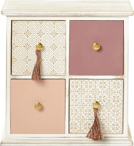 Miniatura 3 de Deco 79 Joyero floral de madera de 4 cajones con pomos de borlas, 9 x 4 x 9 pulgadas, marrón