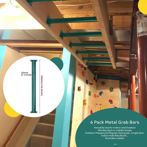 Miniatura 3 de Juego de 6 barras de mono para patio trasero, peldaños de escalera de metal para juegos, asas de escalada de seguridad para patio de juegos al aire