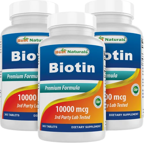 Best Naturals Biotina (también llamada vitamina B7), tabletas de 10,000 mcg (365 unidades (paquete de 3))