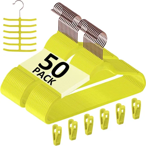 Miniatura 24 de VECELO Perchas de terciopelo de alta calidad resistentes (paquete de 60), antideslizantes y ahorran espacio con 8 clips para los dedos y soporte