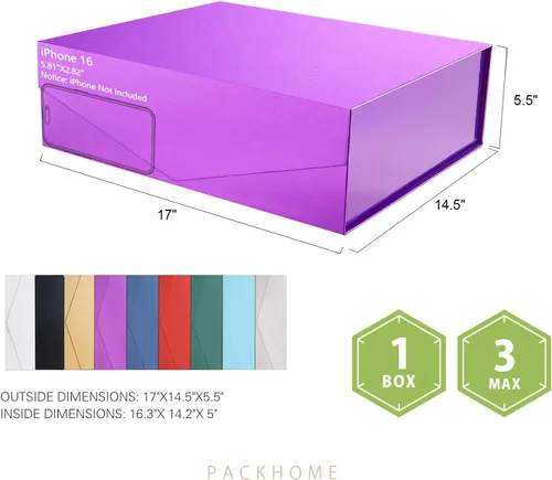 Miniatura 2 de PACKHOME 17 x 14.5 x 5.5 pulgadas, 3 cajas de regalo extra grandes con tapas, cajas de cierre magnético para ropa y regalos grandes