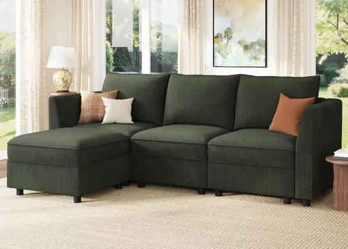 Miniatura 7 de HONBAY Sofá seccional modular con almacenamiento en forma de L sofá seccional, sofás convertibles para sala de estar - verde