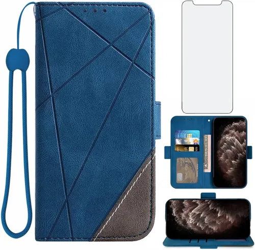 Asuwish Compatible con iPhone 11 Pro Max 6.5 Funda tipo cartera y protector de pantalla de vidrio templado, soporte de cuero para tarjetas,