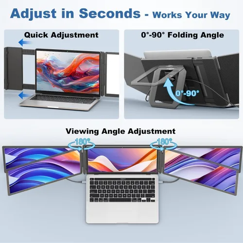Miniatura 6 de Teamgee Extensor de pantalla para laptop de 15.6 pulgadas con banco de energía, monitor triple FHD 1080P, Plug & Play sin controlador