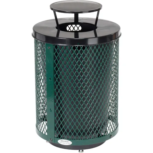 Miniatura 9 de Global Industrial Bote de basura de acero de diamante para exteriores con tapa para capó de lluvia, base elevada y forro de plástico, capacidad