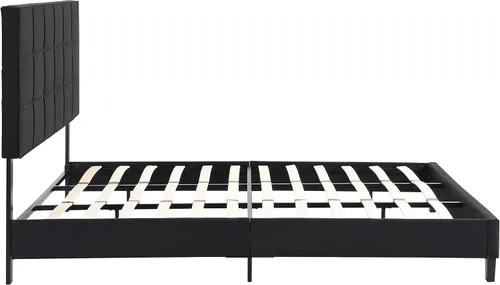 Miniatura 6 de Base de cama tamaño King, moderna cama tapizada con cabecero, base de cama pesada con soporte de listones de madera, fácil montaje, no necesita