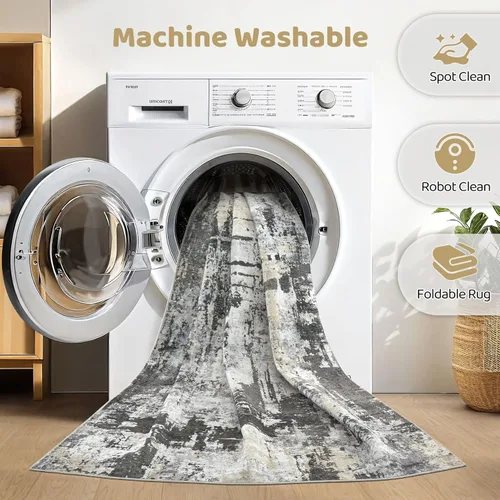 Miniatura 45 de Alfombra de pasillo lavable para cocina: 3 x 10 pies, antideslizante, abstracto, suave, moderno, resistente a las manchas, para interiores, piso