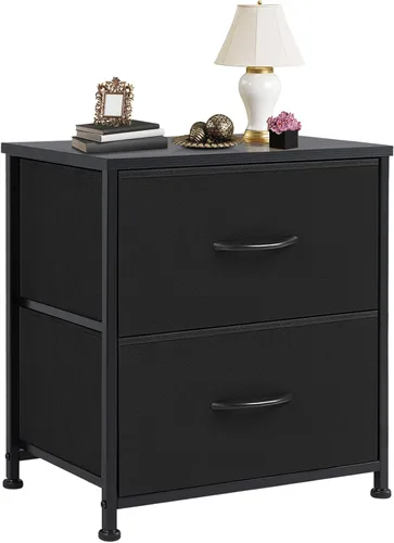 Miniatura 15 de DUMOS Mesita de noche pequeña con 2 cajones de tela, mesa auxiliar para dormitorio, muebles de almacenamiento para mesita de noche de 20 pulgadas