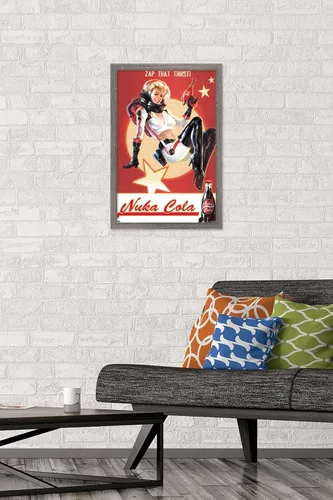 Miniatura 2 de Fallout 4 - Póster de pared de Nuka Cola - Zap That Thirst!, 22.4 pulgadas de largo x 14.7 pulgadas de ancho, versión enmarcada de madera de granero