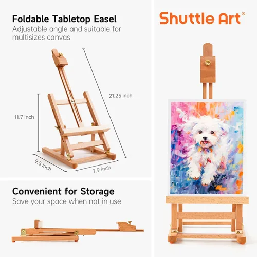 Miniatura 4 de Shuttle Art - Juego de 66 pinturas acrílicas, juego de pintura acrílica de 30 colores, caballete de madera, lienzo de pintura, pinceles de pintura