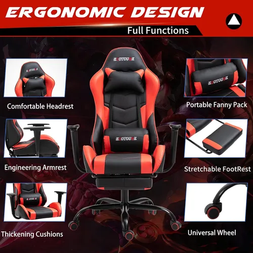 Miniatura 4 de Silla de masaje para juegos con reposapiés, silla de carreras de video, silla de computadora con respaldo alto, silla de computadora reclinable
