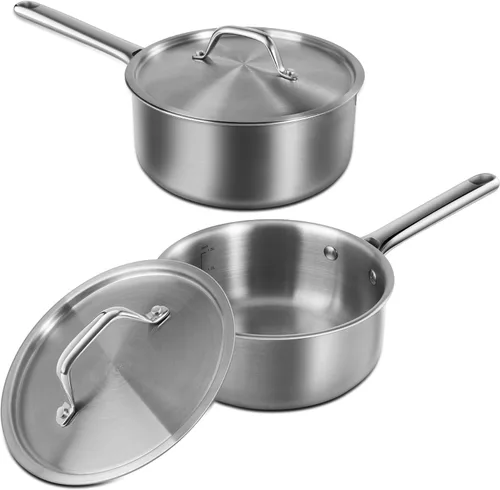 Juego de cacerolas con tapas, 5 capas de acero inoxidable de 1.5 cuartos y 3 cuartos de galón, utensilios de cocina de grado profesional, compatible