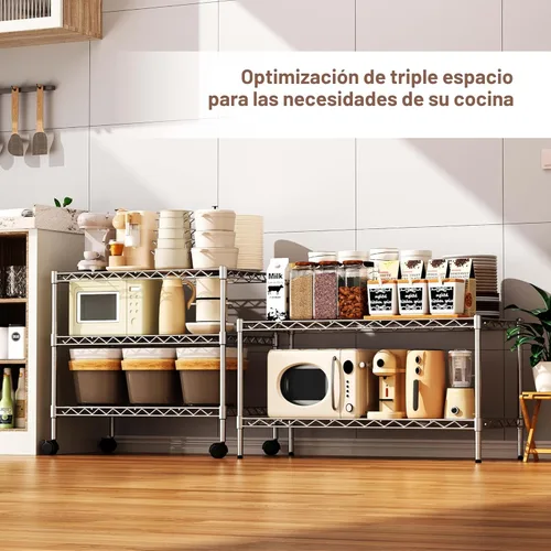 Miniatura 4 de Estantería de alambre de 3 niveles con capacidad de 340 kg, 61 cm de profundidad x 35,6 cm de ancho x 55,9 cm de alto, estantería metálica de cocina