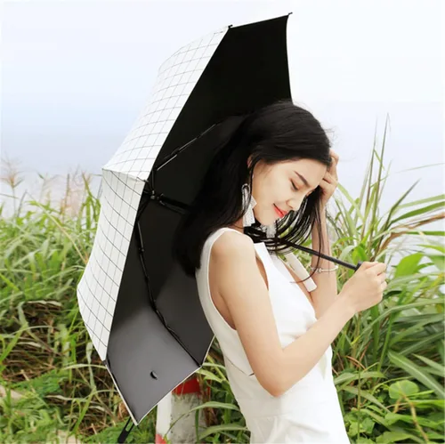 Miniatura 6 de URAWESO Plaid Parasol Sun Protection UV Blocking Compact Folding Travel Umbrella for Walking