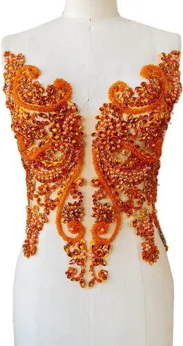 Miniatura 6 de Apliques de encaje hechos a mano con diamantes de imitación para coser en cuentas y lentejuelas para accesorios de ropa de vestido, (verde)