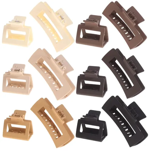Miniatura 13 de Paquete de 12 pinzas para el cabello cuadradas coloridas y modernas, pinzas rectangulares neutrales grandes y grandes, antideslizantes, mate, Mezcla