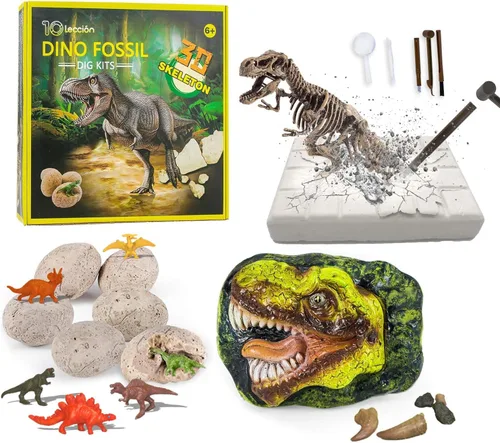 Kit de excavación de fósiles de dinosaurios para niños, kit de excavación de huevos, juguetes para niños de 5-7, 8-12, gran cumpleaños para niños y