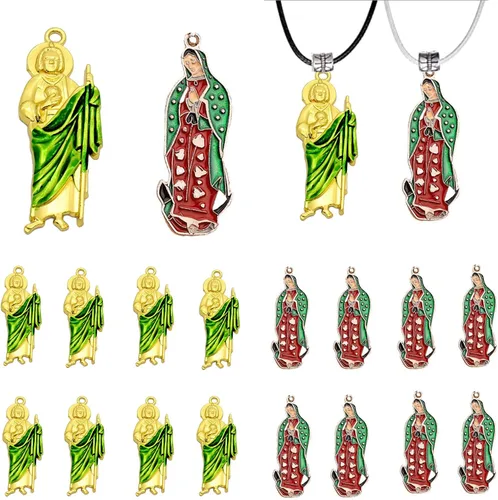 20 dijes de Virgen María San Judas para pulseras, cuentas de Virgencita Virgen De Guadalupe, joyería mexicana, colgante de rosario