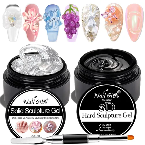 Miniatura 11 de NAILGIL - Gel para esculpir uñas 3D para arte de uñas, gel de escultura 3D no pegajoso con molde de resina, pegamento de uñas sólido, calidad