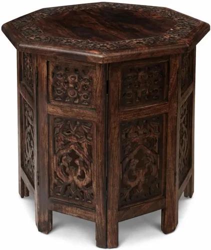 Miniatura 37 de Mesa de café de madera, mesa auxiliar con pilar individual, mesa pequeña, mesita de noche, mesa lateral, mesa de cabecera, mesa lateral de sala